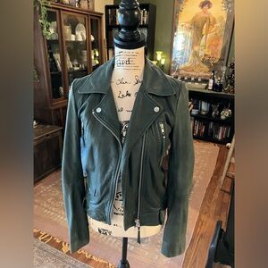 Charlotte Elkskildsen Blue-Green Soft Leather Moto Jacket
